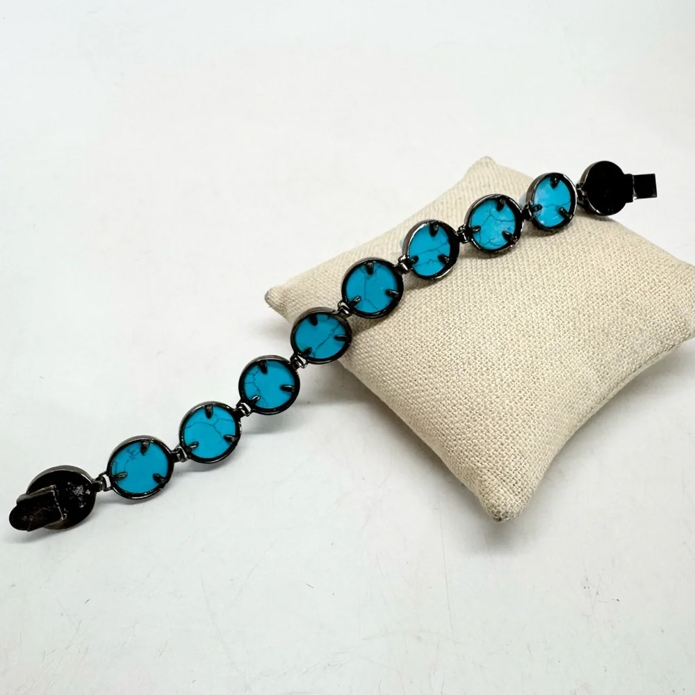 Eddie Borgo Turquoise Cone Bracelet Gunmetal Black Sterling Silver - Picture 3 of 14